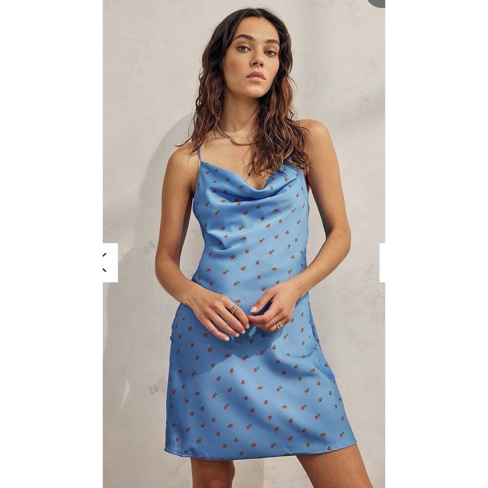 Blue Urban Outfitters Dress With CHERRIES Size M Summer Slip For Every Occasion